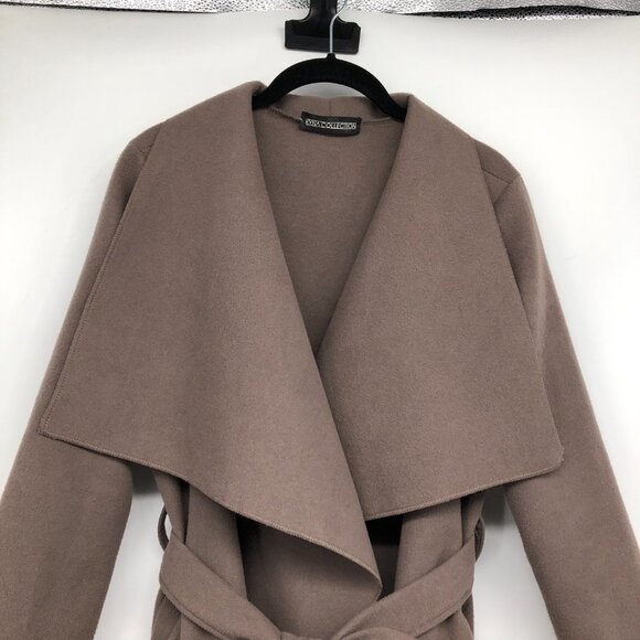 Kyna Collection Taupe Wrap Waterfall plush trench Coat waist tie size ~L - Picture 5 of 16